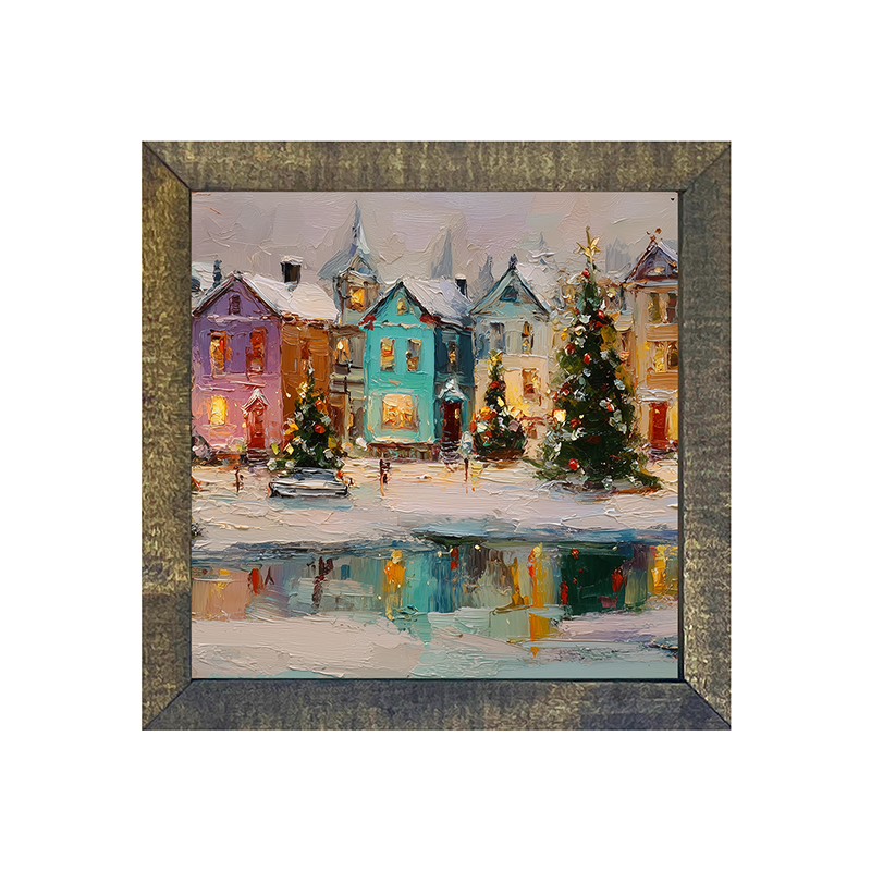 Snowy Village - The Pond at the Park - Square Frame