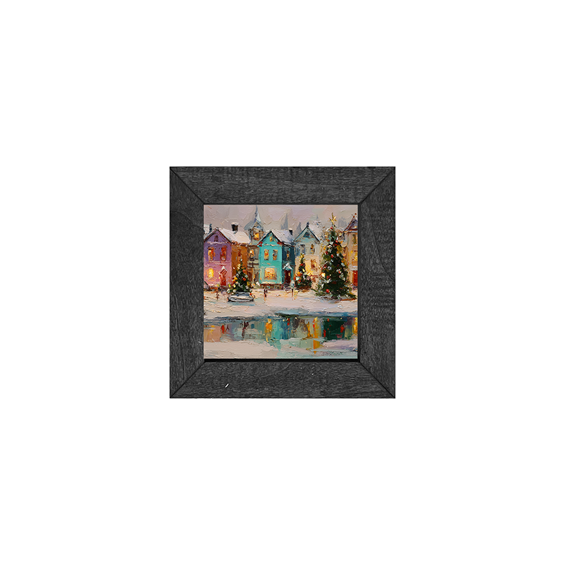 Snowy Village - The Pond at the Park - Square Frame