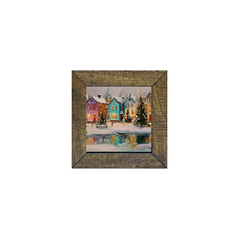 Snowy Village - The Pond at the Park - Square Frame