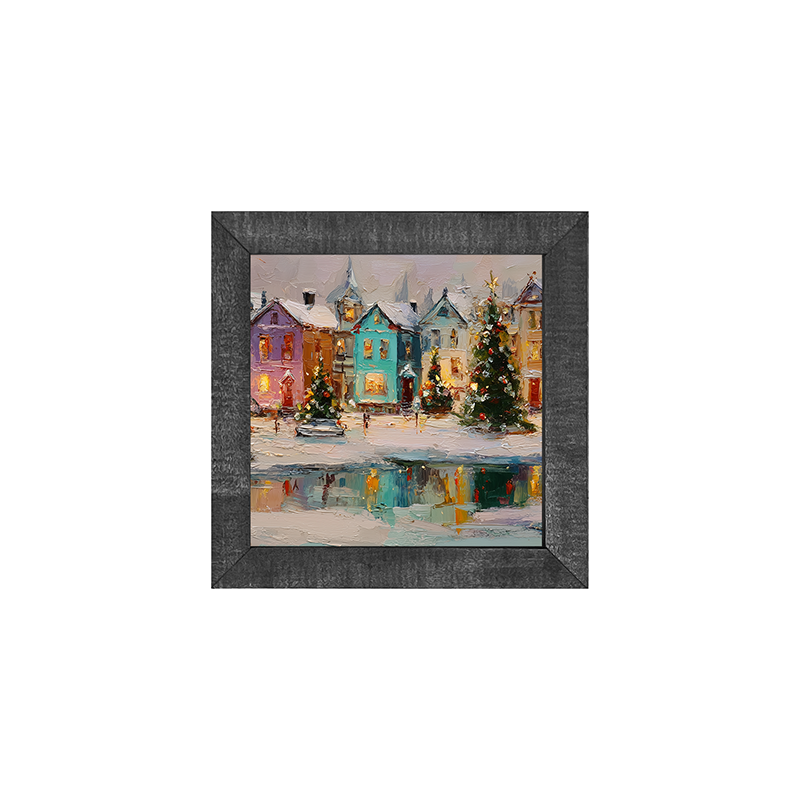 Snowy Village - The Pond at the Park - Square Frame