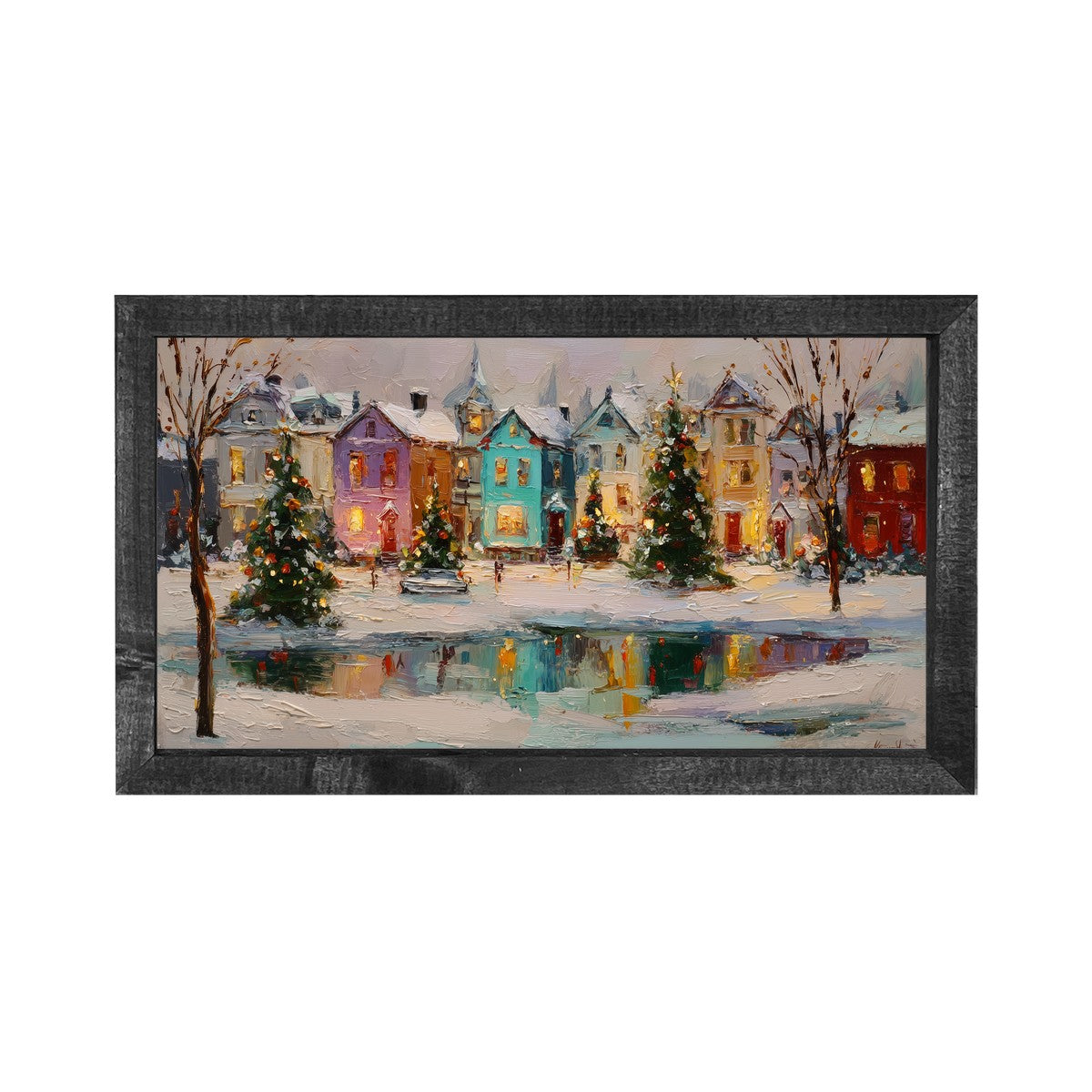Snowy Village - The Pond at the Park - Horizontal Frame