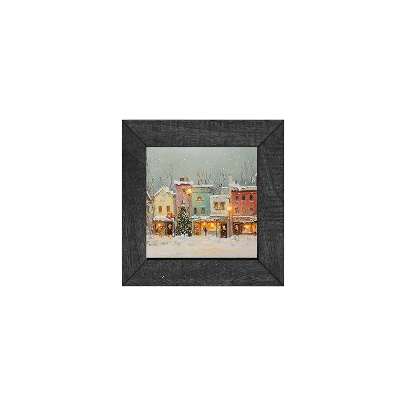 Snowy Village - Street Lights - Square Frame