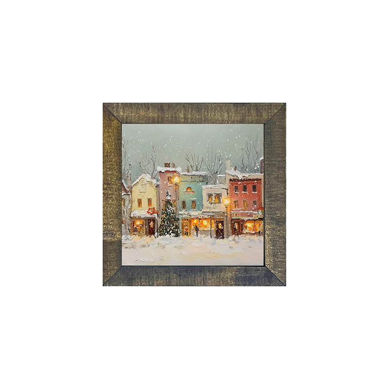 Snowy Village - Street Lights - Square Frame