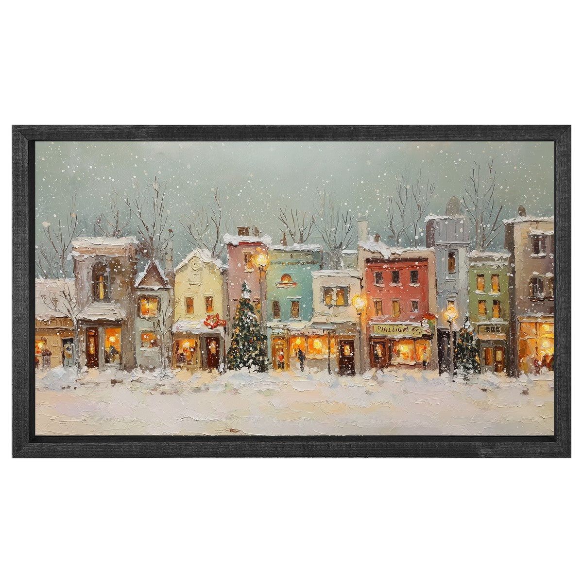 Snowy Village - Street Lights - Horizontal Frame