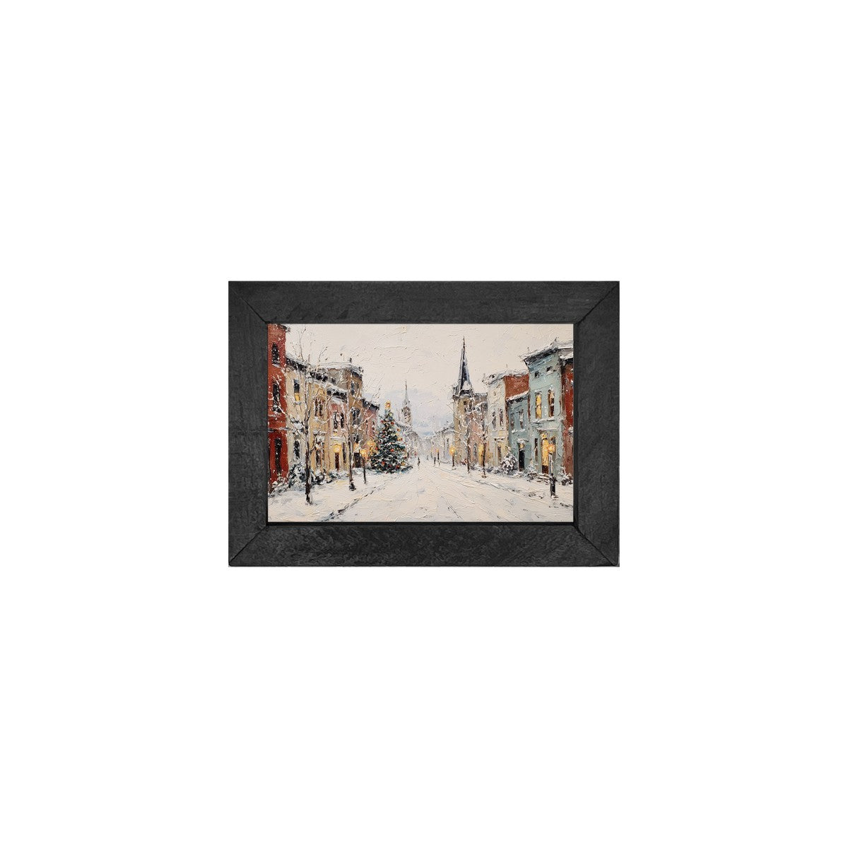 Snowy Village - Christmas Tree along the Street - Horizontal Frame