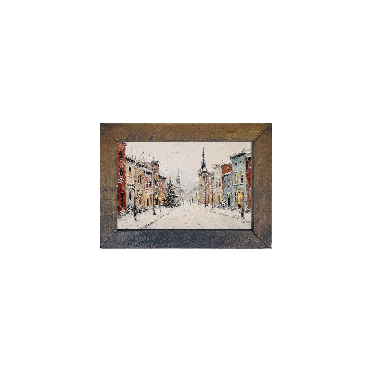 Snowy Village - Christmas Tree along the Street - Horizontal Frame