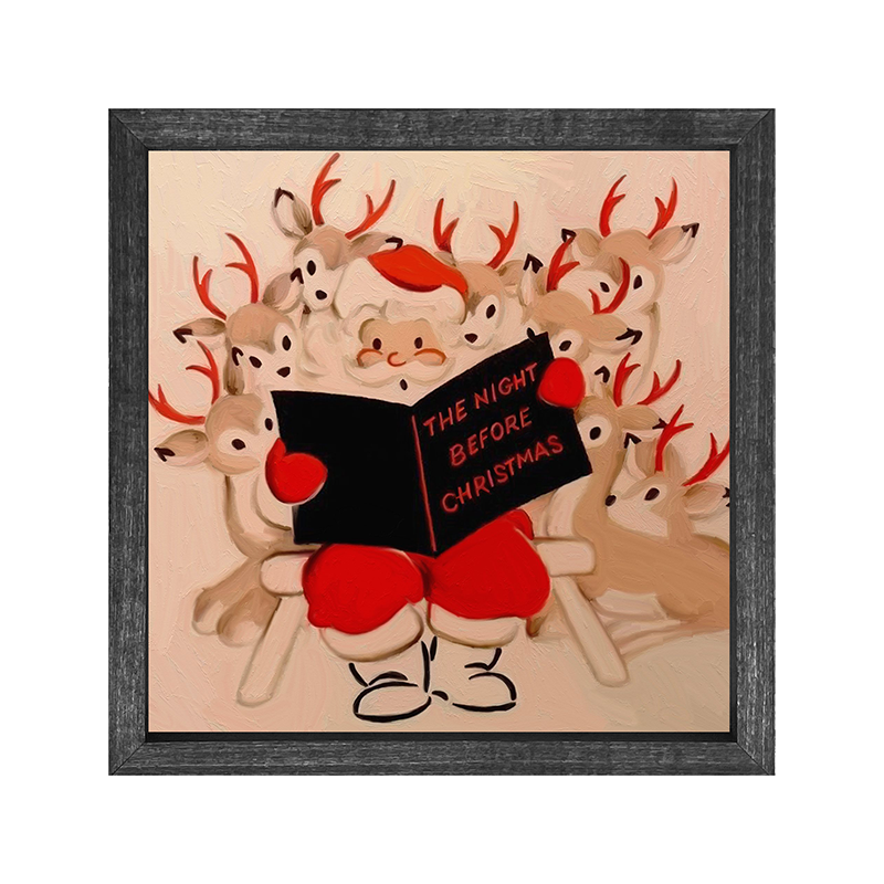 Santa reading to his reindeer