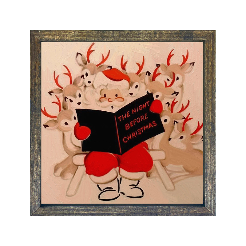 Santa reading to his reindeer