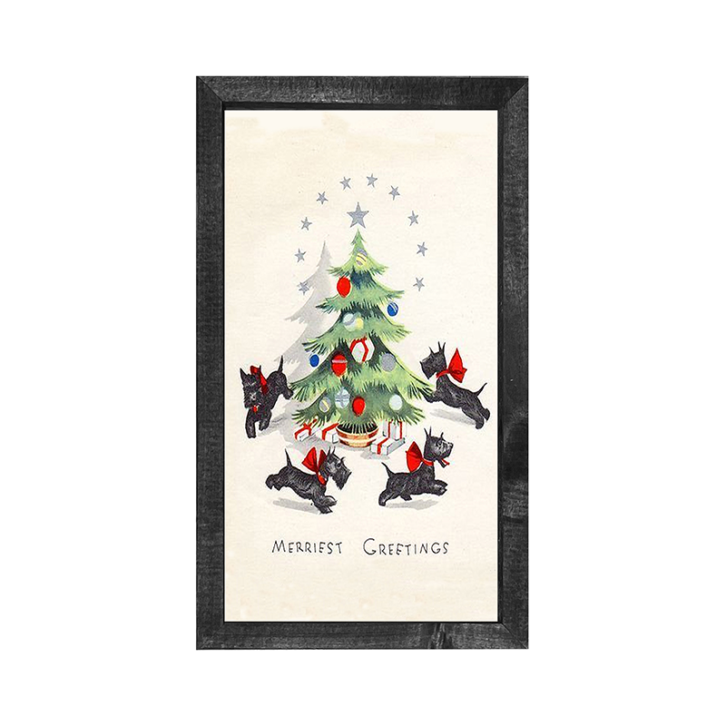 Dancing Scotties under the tree
