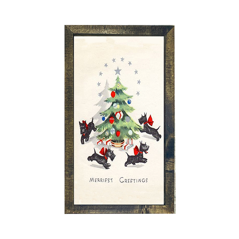 Dancing Scotties under the tree