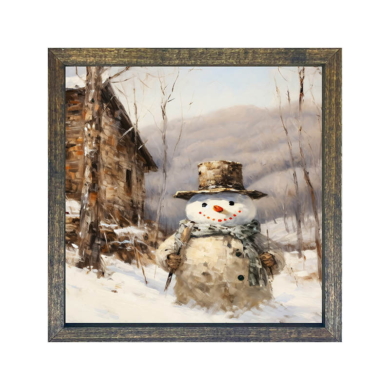 Snowman near barn