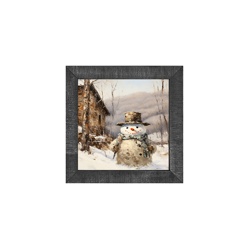 Snowman near barn