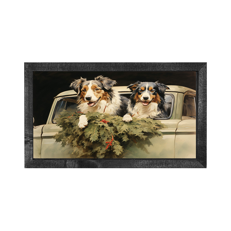 Christmas dogs in truck