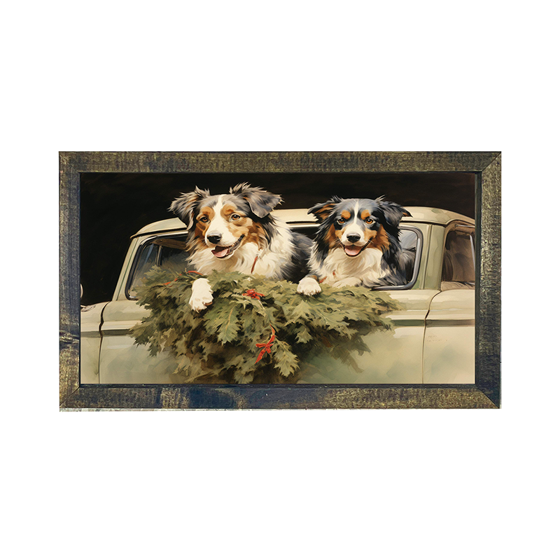 Christmas dogs in truck