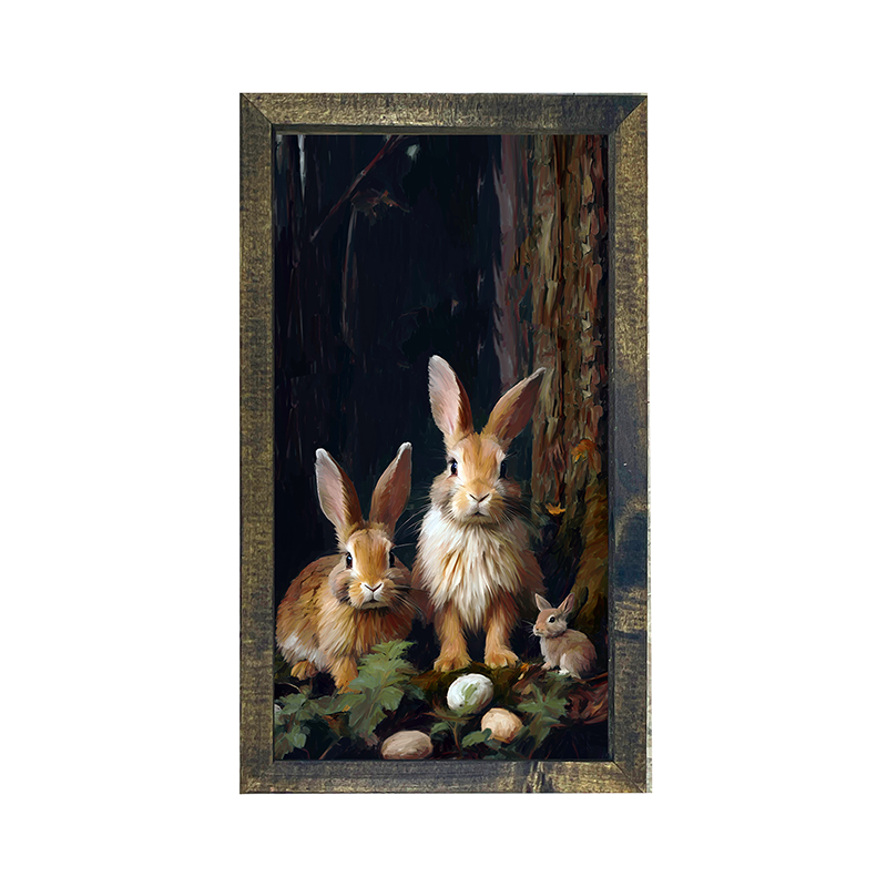 Bunnies with eggs - Vertical Frame