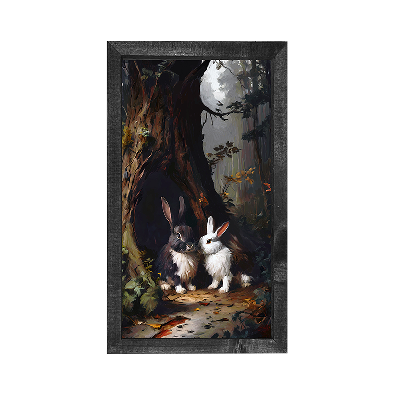 Bunnies in a forest - Vertical Frame