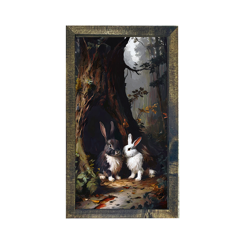 Bunnies in a forest - Vertical Frame