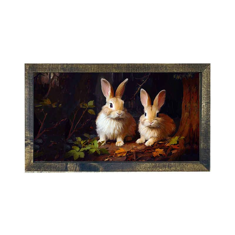 Bunnies with leaves - Horizontal Frame