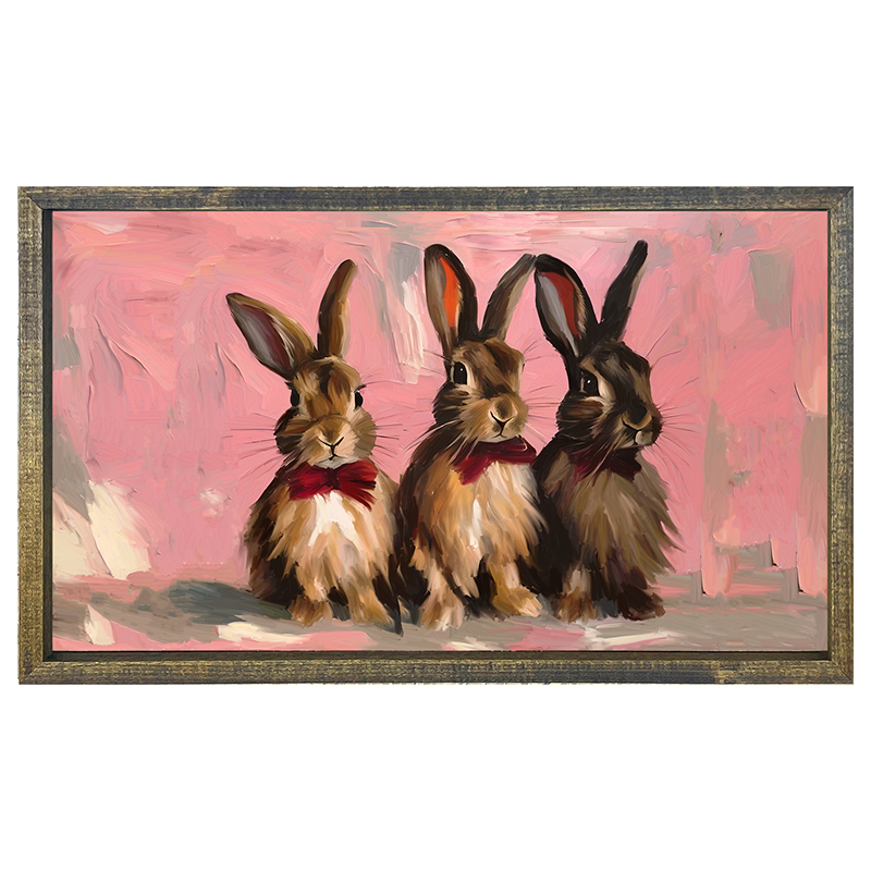 Bunnies in Pink Bows - Horizontal Frame