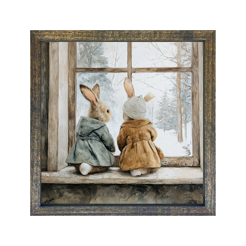 Bunnies Watching a Snowfall