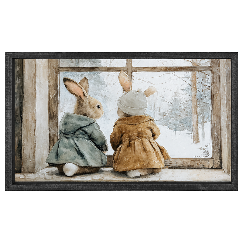 Bunnies Watching a Snowfall - Horizontal Frame