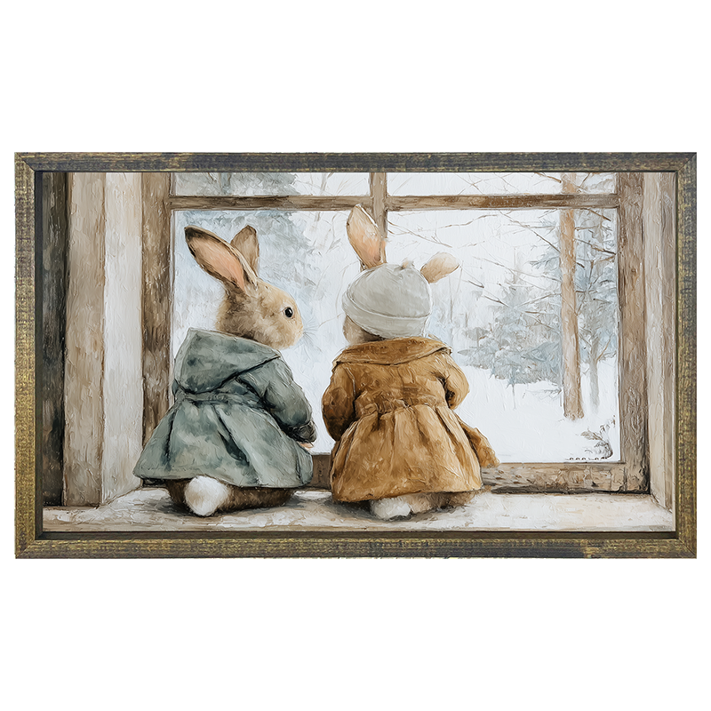 Bunnies Watching a Snowfall - Horizontal Frame