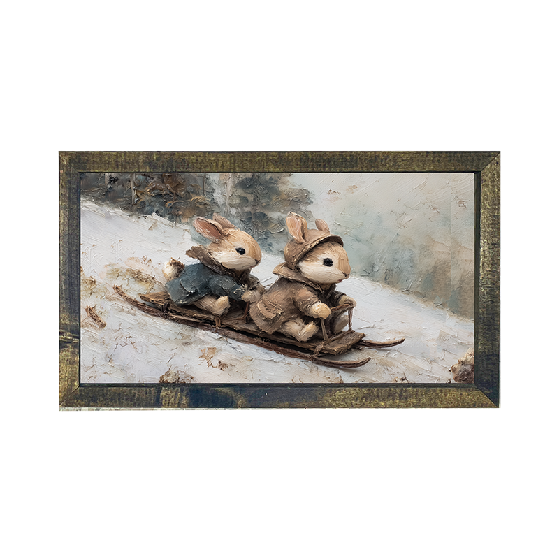 Bunnies Sledding - Horizontal Frame
