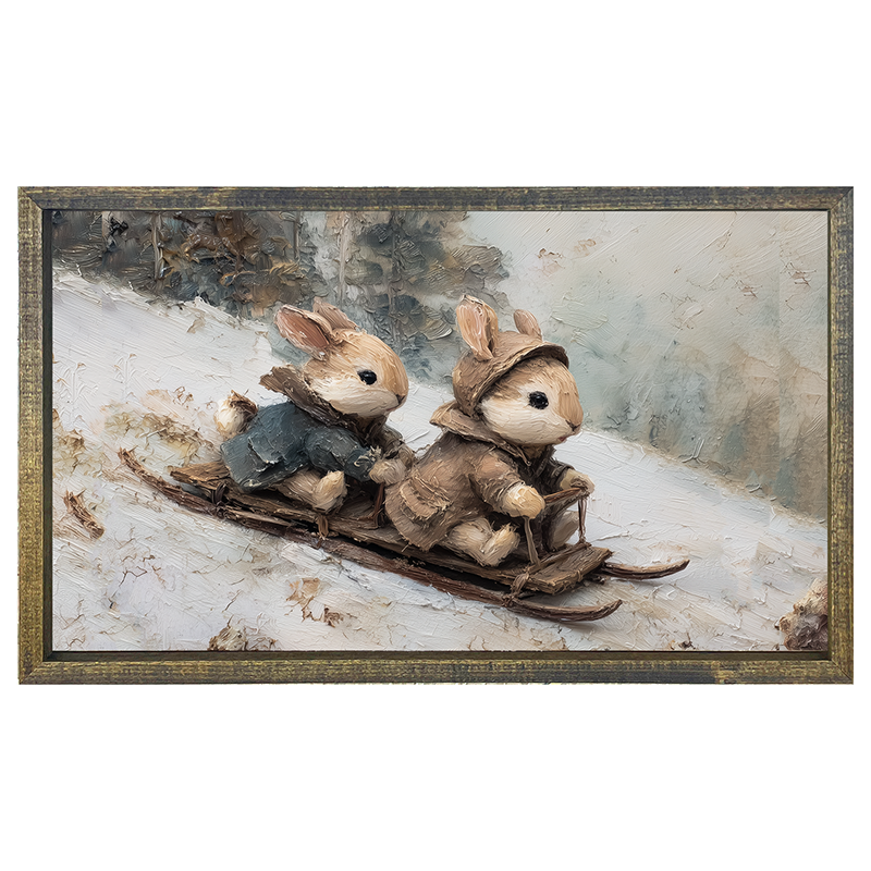 Bunnies Sledding - Horizontal Frame
