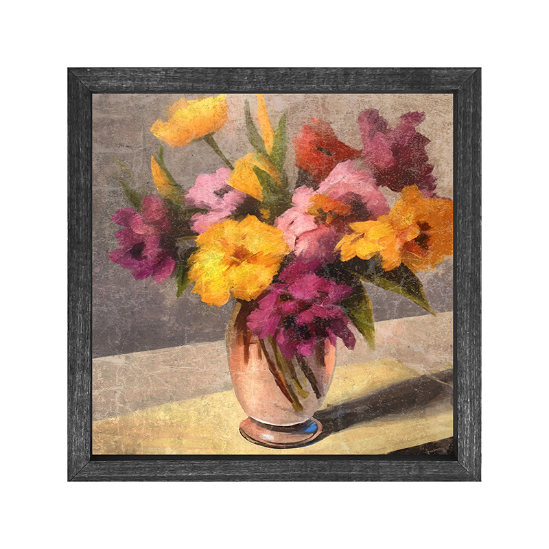 Glass Vase with Yellow and Pink Flowers