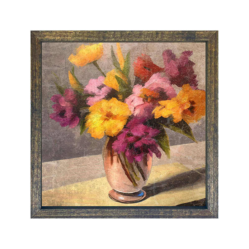 Glass Vase with Yellow and Pink Flowers