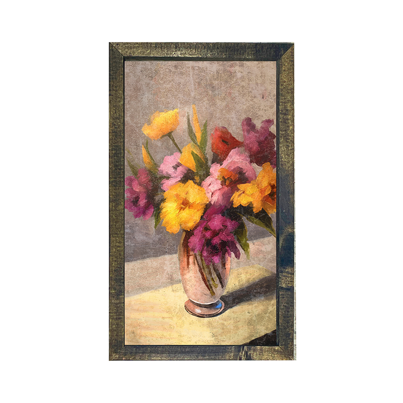 Glass Vase with Yellow and Pink Flowers - Vertical Frame