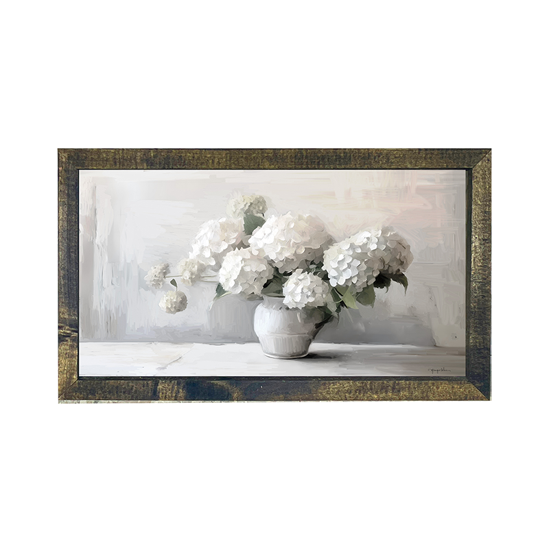 White Vase of Hydrangeas - Horizontal Frame