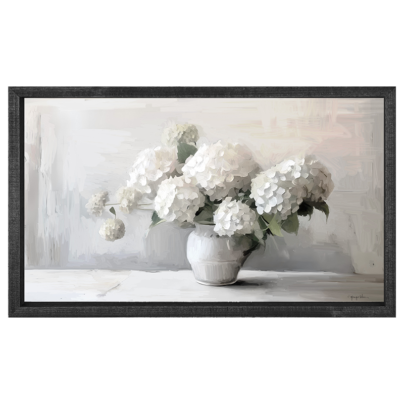White Vase of Hydrangeas - Horizontal Frame