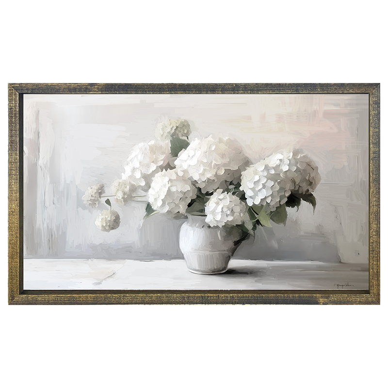 White Vase of Hydrangeas - Horizontal Frame