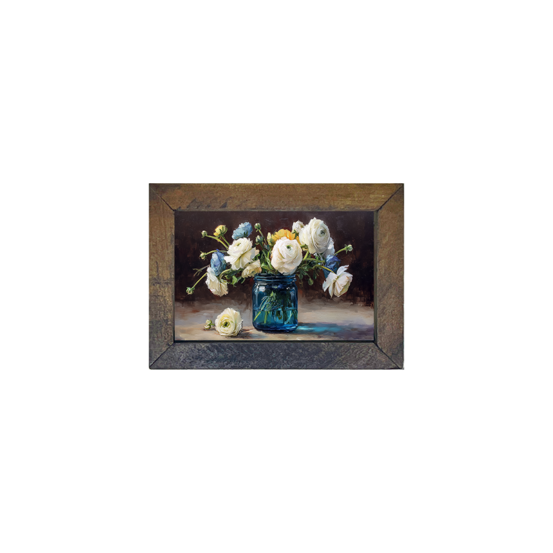 Mason Jar with Blue and White Flowers - Horizontal Frame