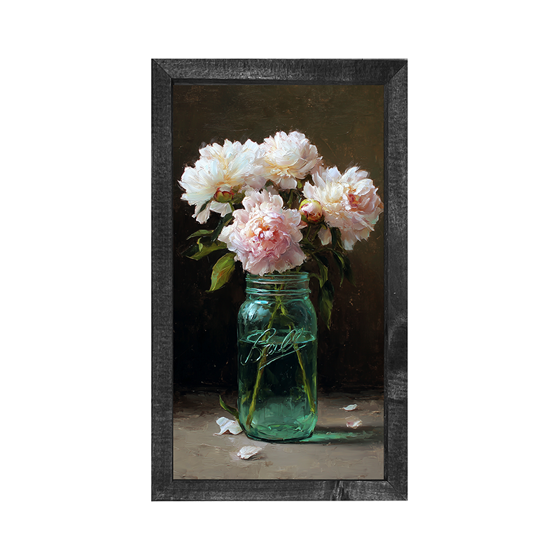 Mason Jar with Pink Flowers - Vertical Frame