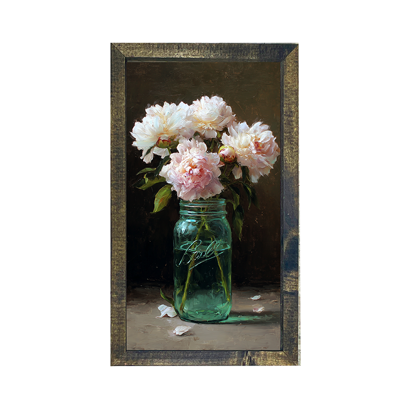 Mason Jar with Pink Flowers - Vertical Frame