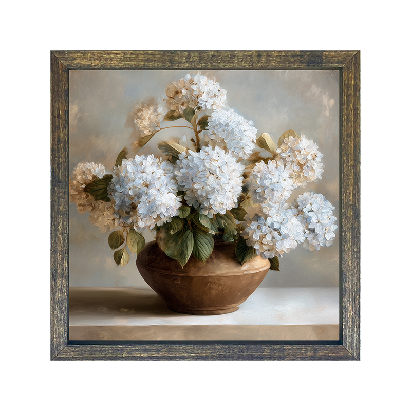 Copper Vase with Blue Hydrangeas