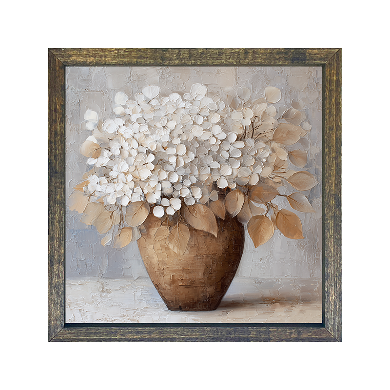 Copper Vase with White Hydrangeas