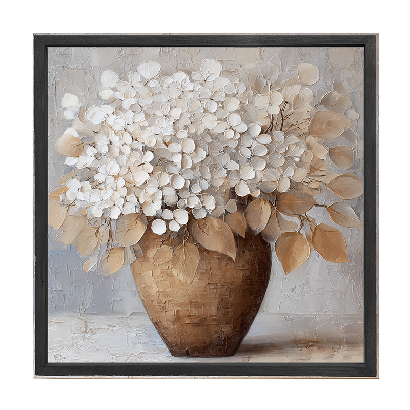 Copper Vase with White Hydrangeas