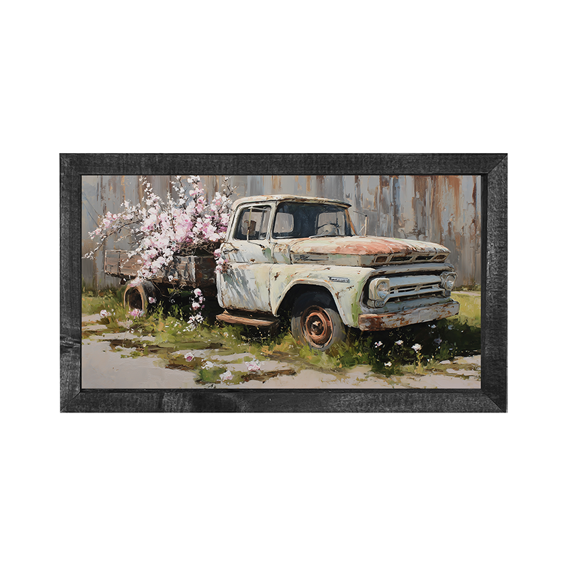 Farm Truck with Pink Flowers - Horizontal Frame
