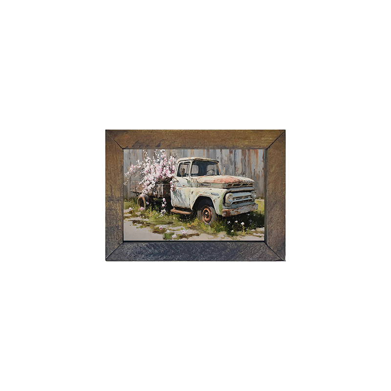Farm Truck with Pink Flowers - Horizontal Frame