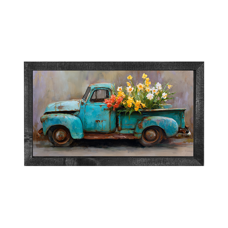 Farm Truck with Colorful Flowers - Horizontal Frame