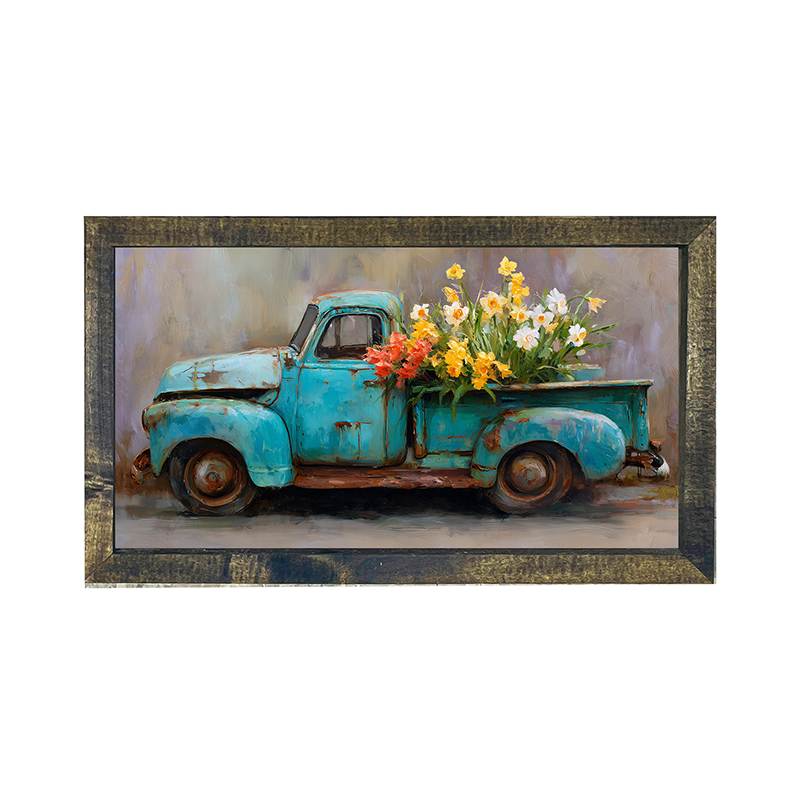 Farm Truck with Colorful Flowers - Horizontal Frame