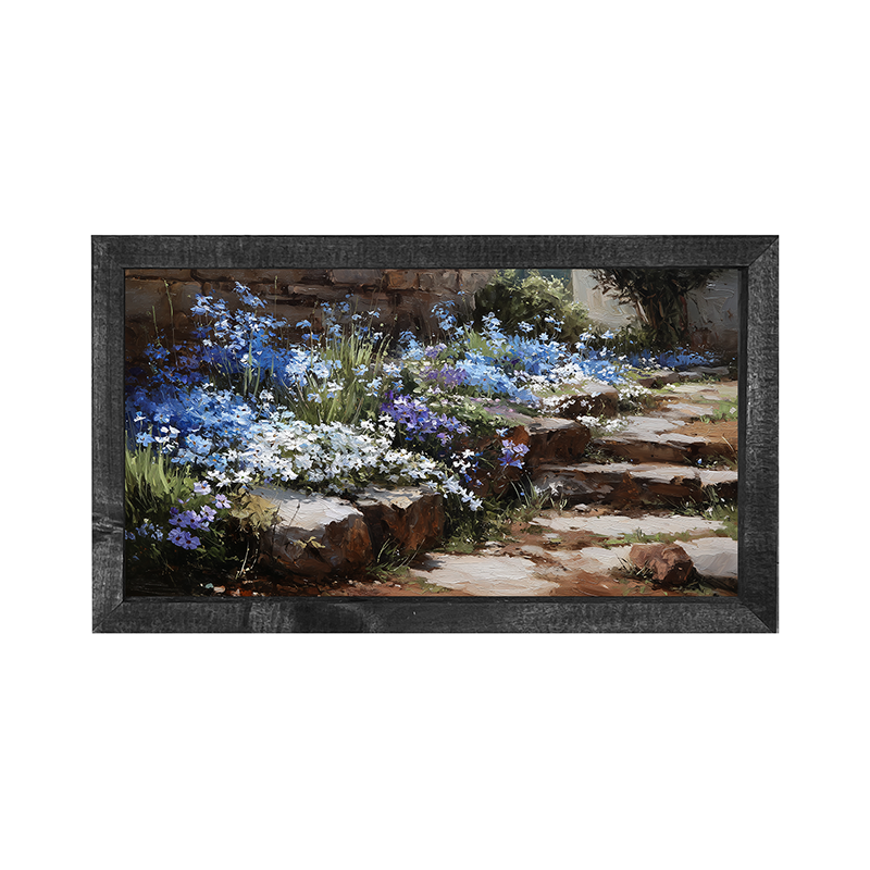 Blue Flowers along Pathway - Horizontal Frame
