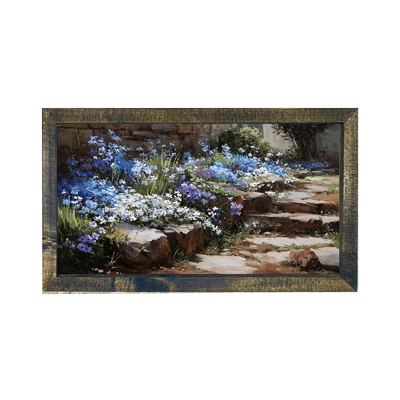 Blue Flowers along Pathway - Horizontal Frame