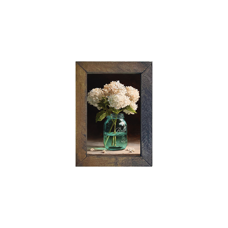 Mason Jar with White Hydrangeas - Vertical Frame