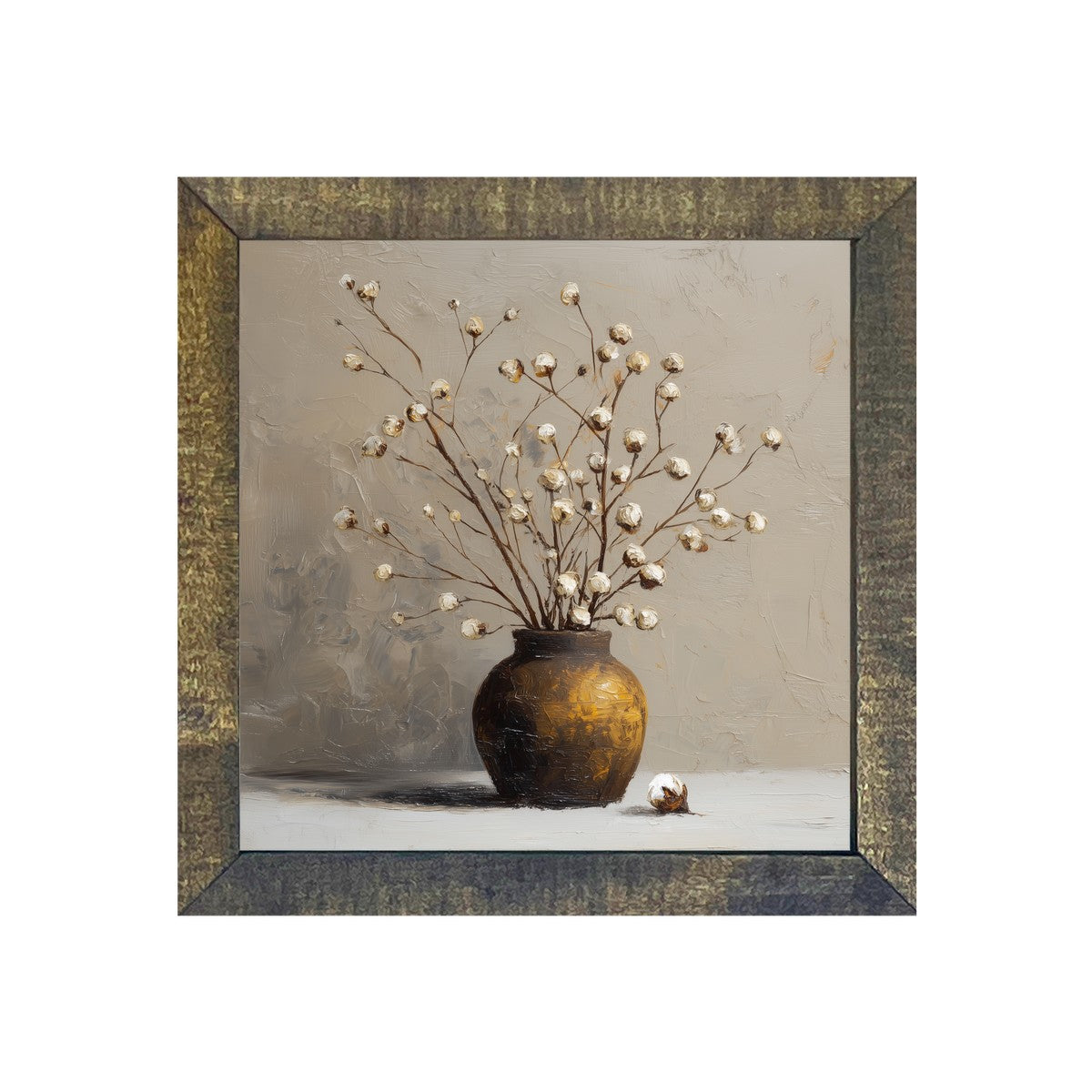 Floral Still Life - Cotton Branches - Square Frame