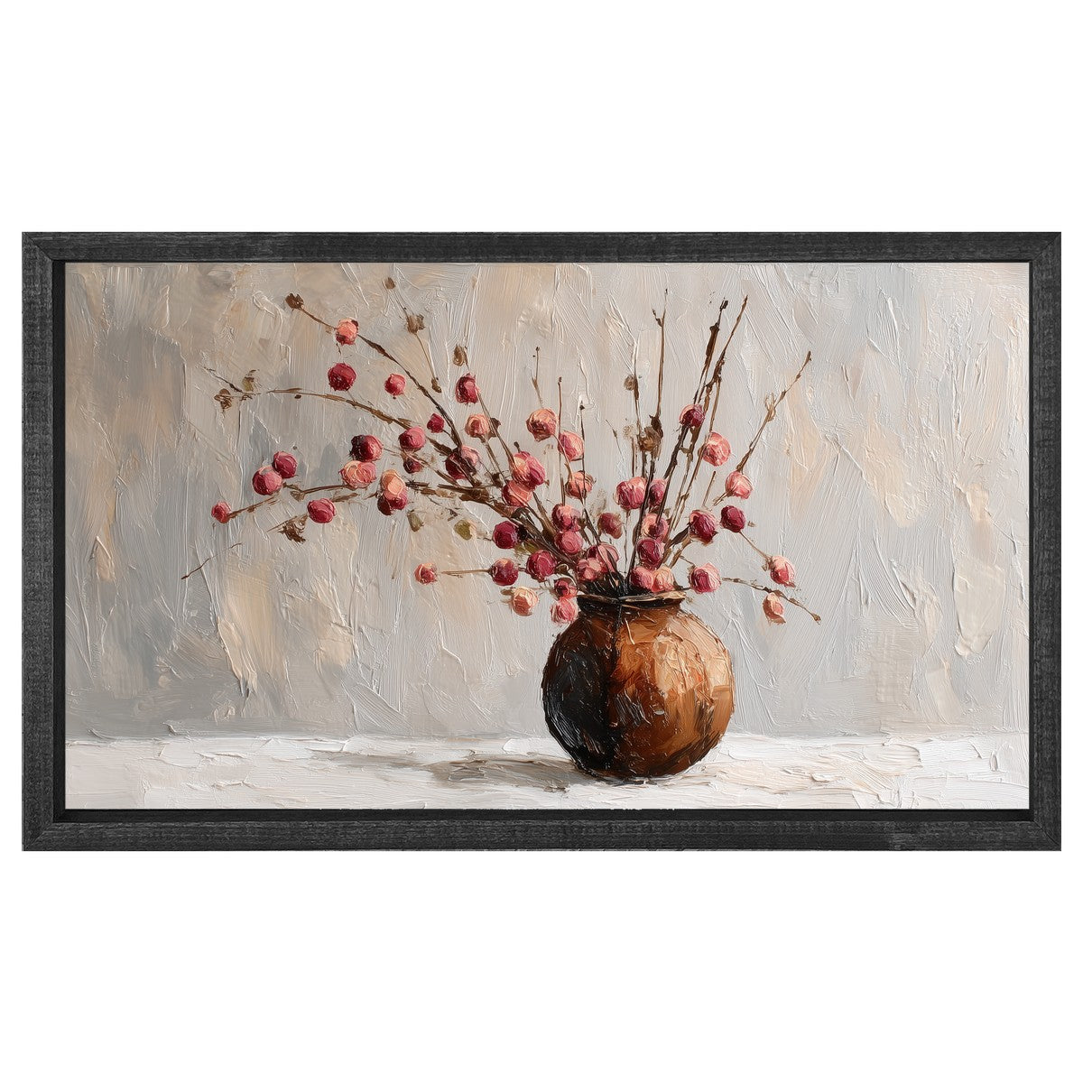 Floral Still Life - Pink Floral Branches in Copper Pot - Horizontal Frame