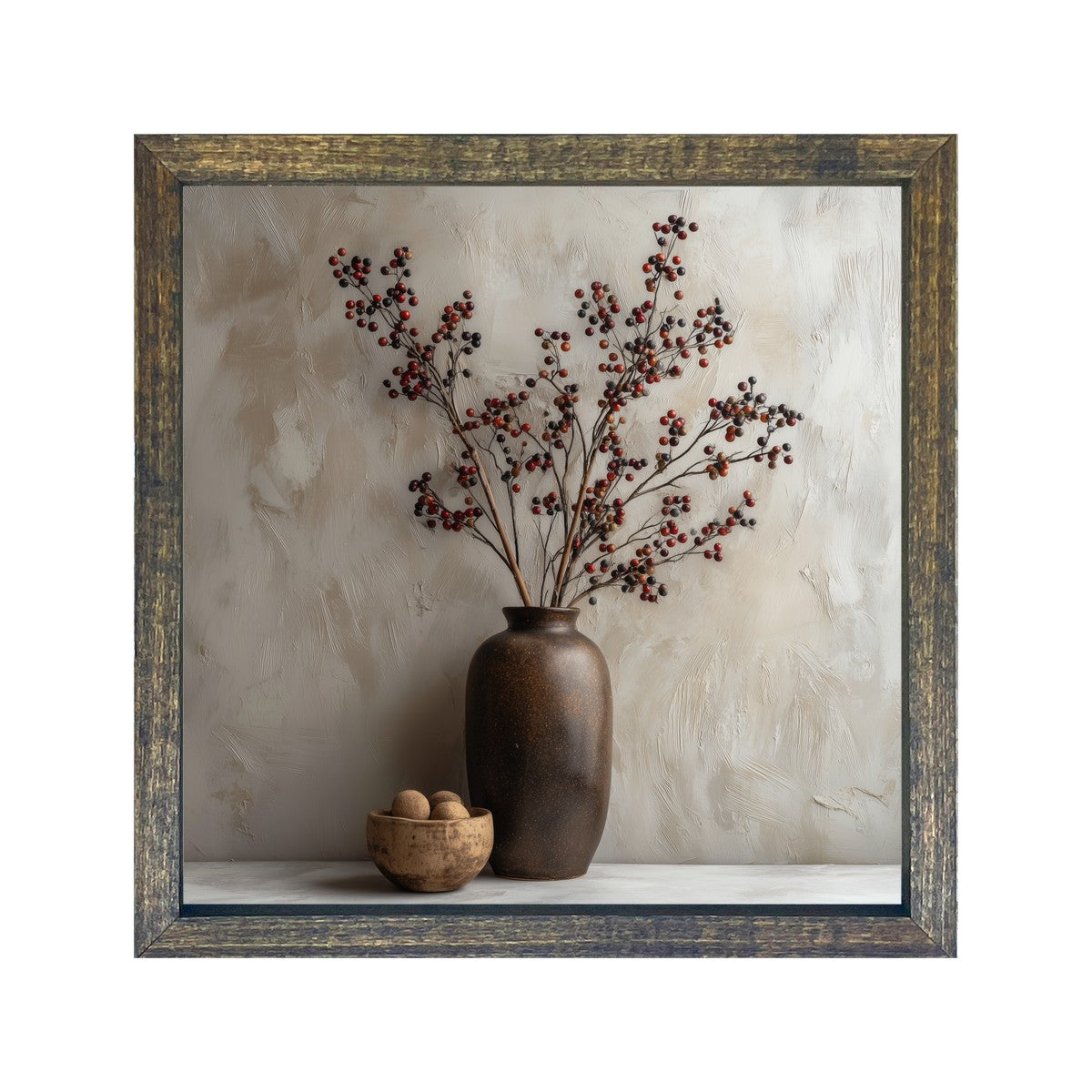 Floral Still Life - Burgundy Berry Sprays in Tall Vase - Square Frame